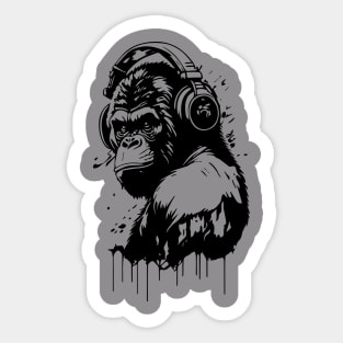 gorilla with headphones Sticker